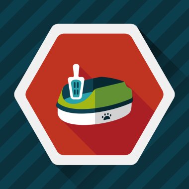 Evde beslenen hayvan kedi çöp kutusu düz simgesiyle uzun gölge, eps10