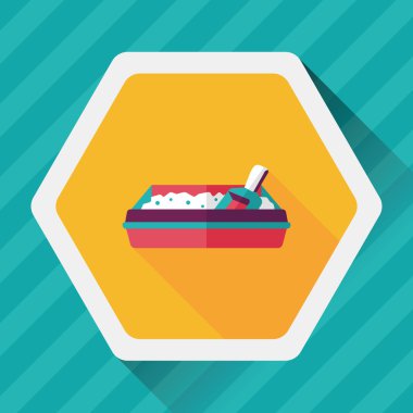 Evde beslenen hayvan kedi çöp kutusu düz simgesiyle uzun gölge, eps10