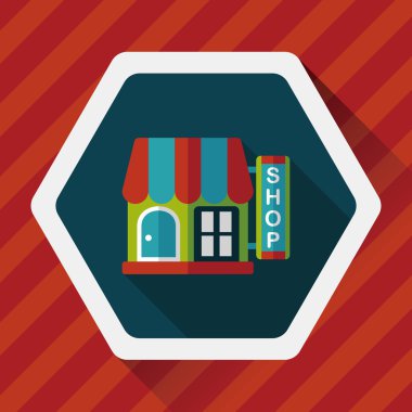 Bina dükkan mağaza düz simgesiyle uzun gölge, eps10