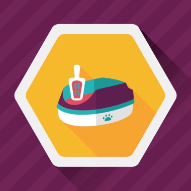 Evde beslenen hayvan kedi çöp kutusu düz simgesiyle uzun gölge, eps10