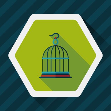 Evde beslenen hayvan kuş kafesi düz simgesi ile uzun gölge, eps10