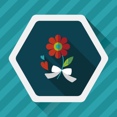 Sevgililer Günü çiçekleri uzun gölgeli düz ikon, eps10