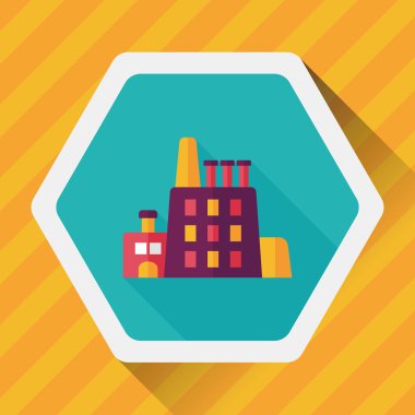 Bina Fabrika düz simgesi ile uzun gölge, eps10