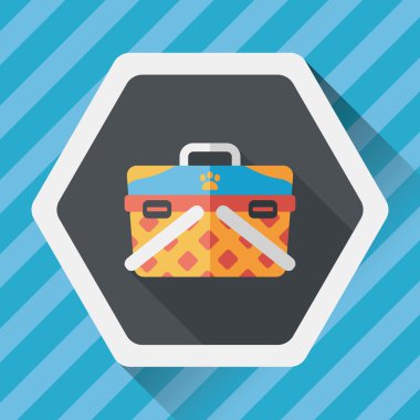 Evde beslenen hayvan köpek seyahat kafes düz simgesiyle uzun gölge, eps10