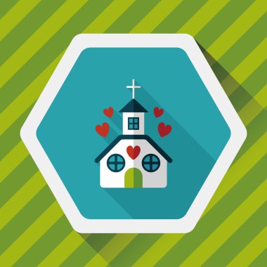 Sevgililer günü düğün kilise düz simgesiyle uzun gölge, eps10