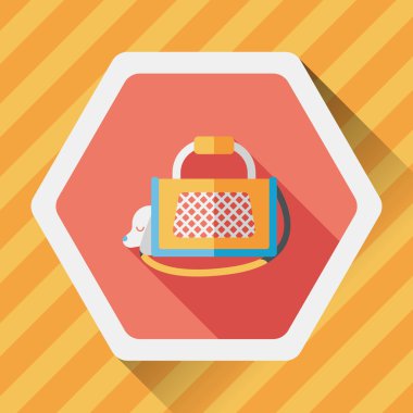 Evde beslenen hayvan köpek seyahat kafes düz simgesiyle uzun gölge, eps10