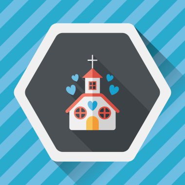 Sevgililer günü düğün kilise düz simgesiyle uzun gölge, eps10