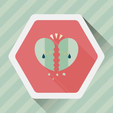 Sevgililer günü kırık kalp düz simgesi ile uzun gölge, eps10