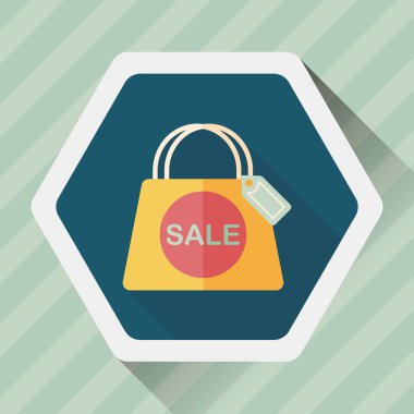 kağıt çanta düz simgesi uzun gölge, eps1 ile alışveriş