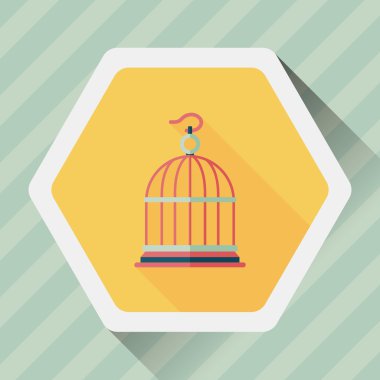 Evde beslenen hayvan kuş kafesi düz simgesi ile uzun gölge, eps10
