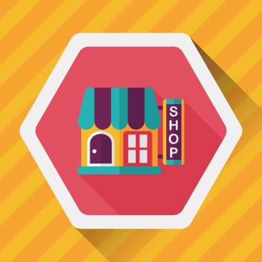 Bina dükkan mağaza düz simgesiyle uzun gölge, eps10