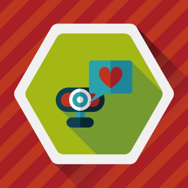 Uzun gölge ile Sevgililer günü webcame aşk ileti düz simgesi,