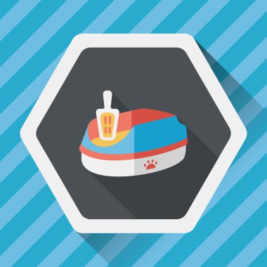 Evde beslenen hayvan kedi çöp kutusu düz simgesiyle uzun gölge, eps10