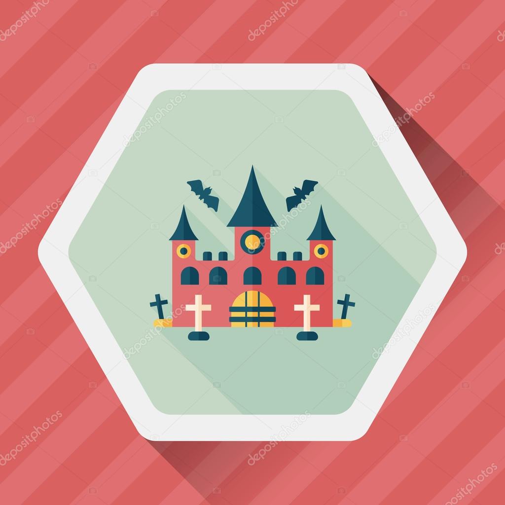 Halloween castle flat icon with long shadow,eps10