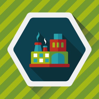 Bina Fabrika düz simgesi ile uzun gölge, eps10