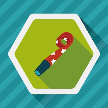 doğum günü partisi boynuz düz simgesiyle uzun gölge, eps10