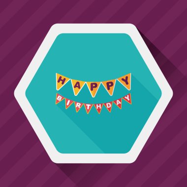 doğum günü parti bayrağı simgesi ile uzun gölge, eps10 düz