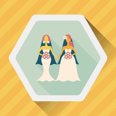 Düğün Çift düz simgesi ile uzun gölge, eps10