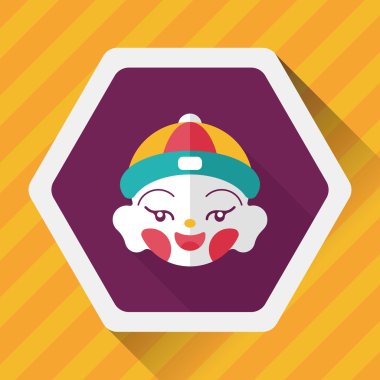 Çin yeni yılı çocuk düz simgesi ile uzun gölge, eps10