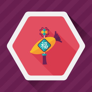 Çin yeni yılı düz simgesi ile uzun gölge, eps10, şanslı beyaz r