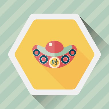 Çin yeni yılı düz simgesi ile uzun gölge, eps10, Altın külçe wi