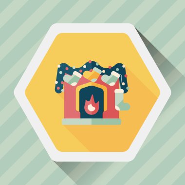 Noel şömine süsleme düz simgesiyle uzun gölge eps10