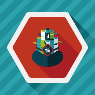 Çin yeni yılı uzun gölge, eps10, Çinli bir dekor ile düz simgesi