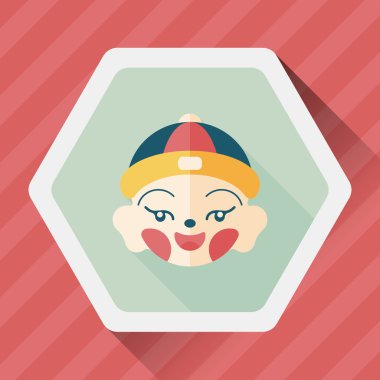 Çin yeni yılı çocuk düz simgesi ile uzun gölge, eps10