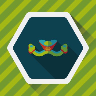 Çin yeni yılı düz uzun gölge, eps10, Altın külçe ile kutsal kişilerin resmi bana