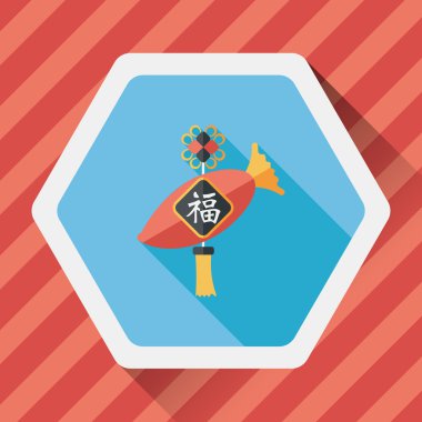 Çin yeni yılı düz simgesi ile uzun gölge, eps10, şanslı beyaz r