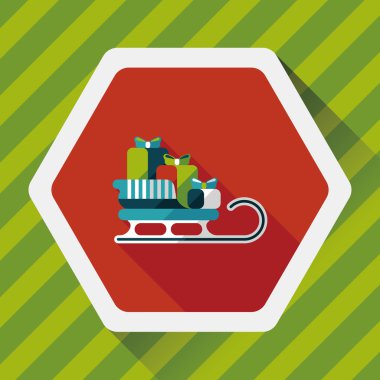 Noel hediye ve düz uzun gölge eps10 simgesiyle atlı kızak