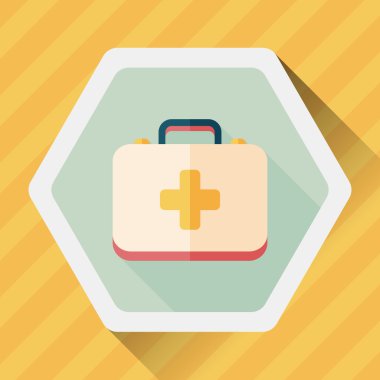 uzun gölge ile ilk yardım kiti düz simgesi