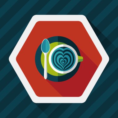 kahve latte sanat düz simgesiyle uzun gölge, eps10