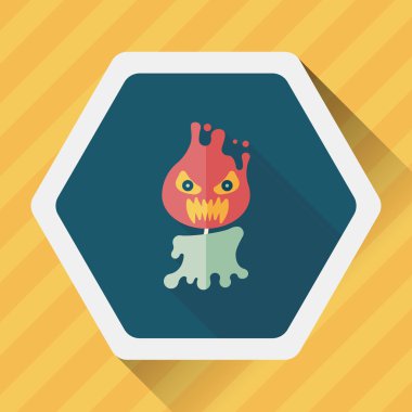 Halloween vlam duivel platte pictogram met lange schaduw, eps10