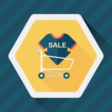 Satılık işareti yönetim kurulu ve sepeti düz simgesi uzun gölge, eps ile alışveriş