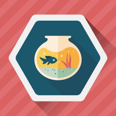 Uzun Gölge, eps10 ile evde beslenen hayvan balık yuvarlak kase düz simgesi