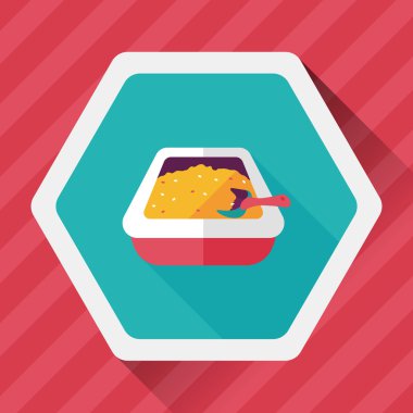 Evde beslenen hayvan kedi çöp kutusu düz simgesiyle uzun gölge, eps10