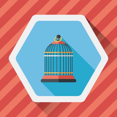 Evde beslenen hayvan kuş kafesi düz simgesi ile uzun gölge, eps10