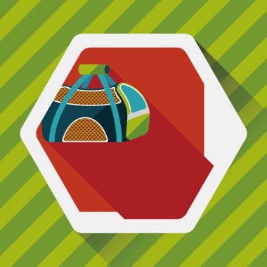 Evde beslenen hayvan köpek seyahat kafes düz simgesiyle uzun gölge, eps10