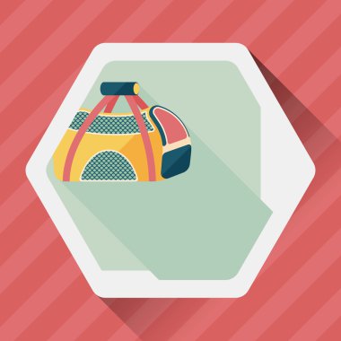 Evde beslenen hayvan köpek seyahat kafes düz simgesiyle uzun gölge, eps10