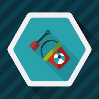 kürek ve kova oyuncakları düz simgesi ile uzun gölge, eps10