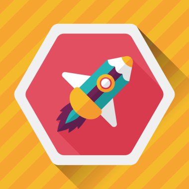 kalem roket düz simgesi ile uzun gölge, eps10