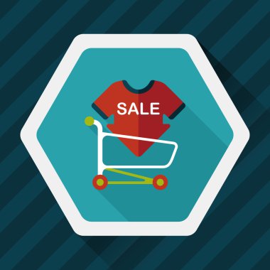 Satılık işareti yönetim kurulu ve sepeti düz simgesi uzun gölge, eps ile alışveriş