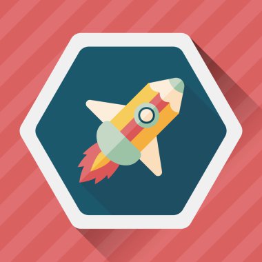 kalem roket düz simgesi ile uzun gölge, eps10