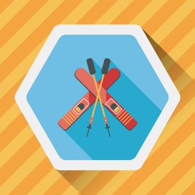 uzun gölge ile Kayak ve sopalarla düz simgesi