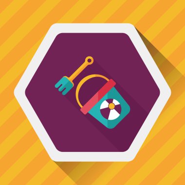 kürek ve kova oyuncakları düz simgesi ile uzun gölge, eps10