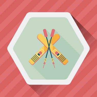 uzun gölge ile Kayak ve sopalarla düz simgesi