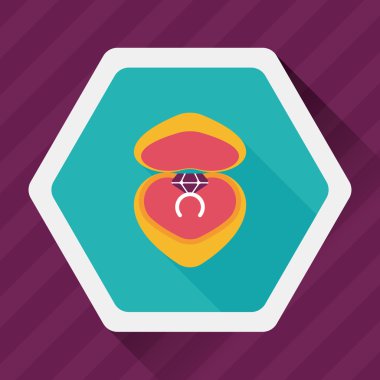 Sevgililer günü elmas yüzük düz simgesiyle uzun gölge, eps10