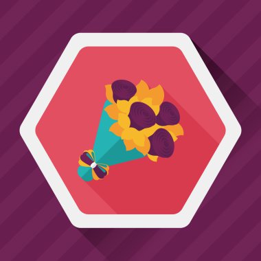 Sevgililer Günü çiçekleri uzun gölgeli düz ikon, eps10