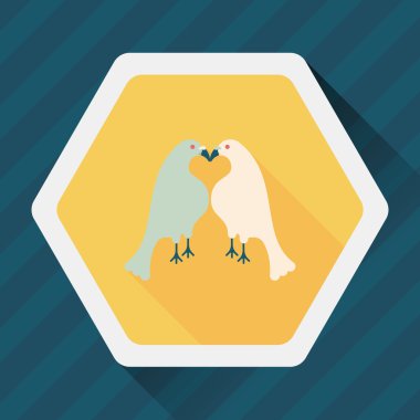 Sevgililer sevgilisi kuş düz simgesi ile uzun gölge, eps10